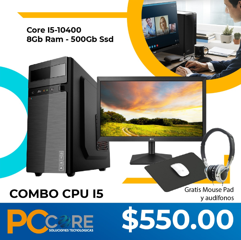 COMBO CPU CORE I5-10400 2.9GHZ 8GB RAM 500GB SSD + MONITOR LG 20